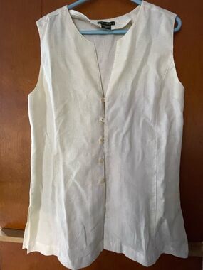 Vintage linen Eddie Bauer white Sleeveless Button-up Women’s Vest Top xl tall